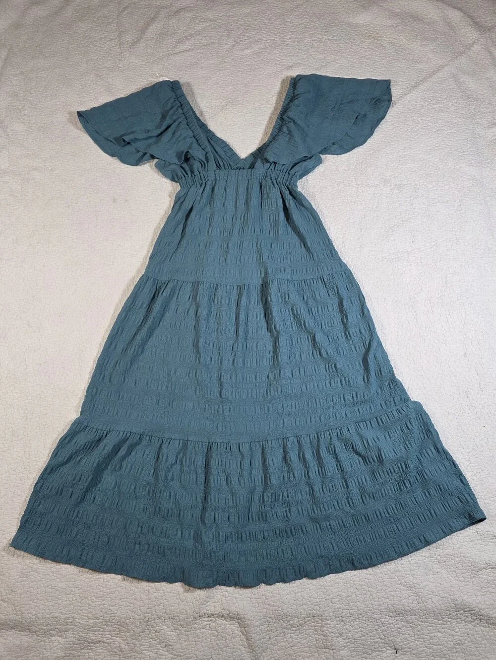 Hunter & Brown Teal Blue Flutter Sleeve Maxi Dress - Picture 4 of 8